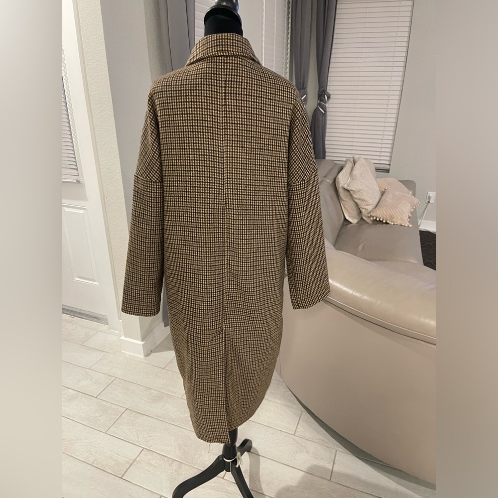 Zara Checkered Brown drop shoulder Oversized Overcoat Jacket S - Picture 4 of 8